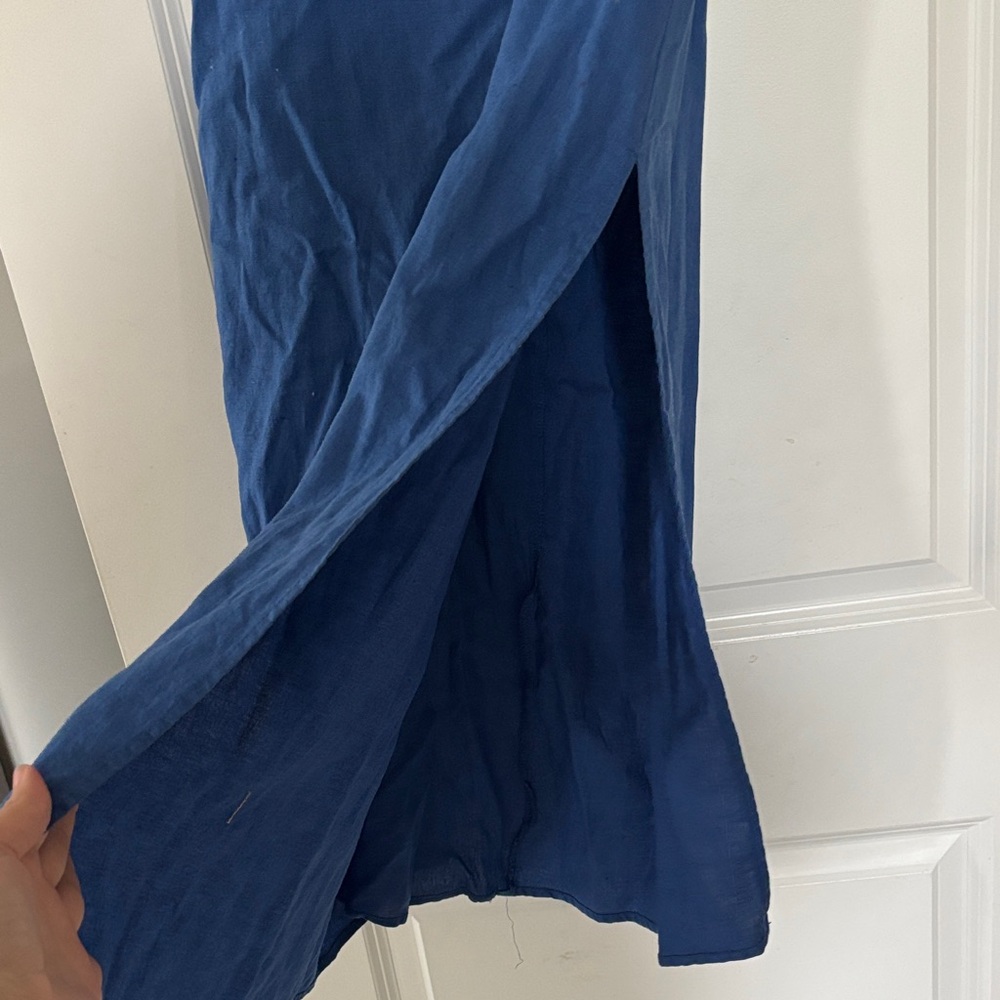 Sky to Moon Chic Linen Strapless Blue Dress - Picture 4 of 8